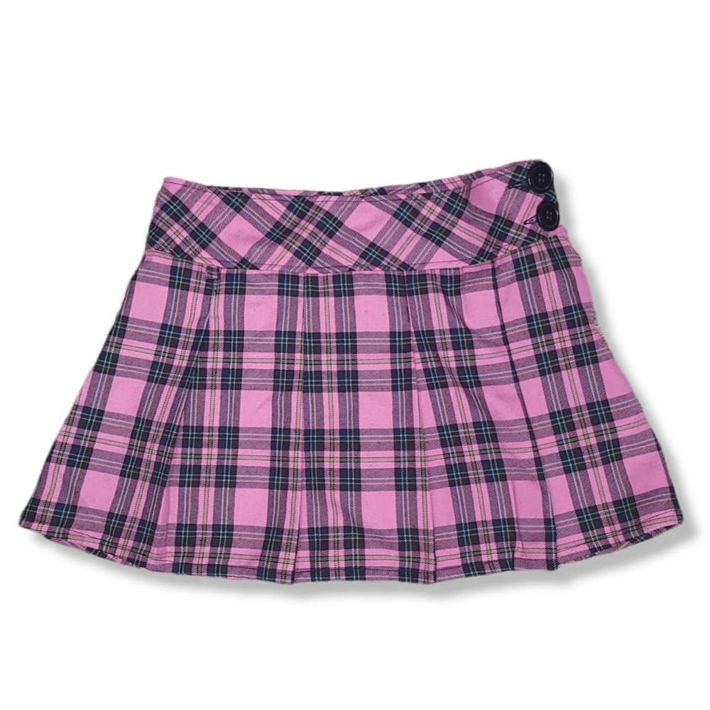 Y2k speechless mall goth plaid pink black blue pleated mini skirt size 16
